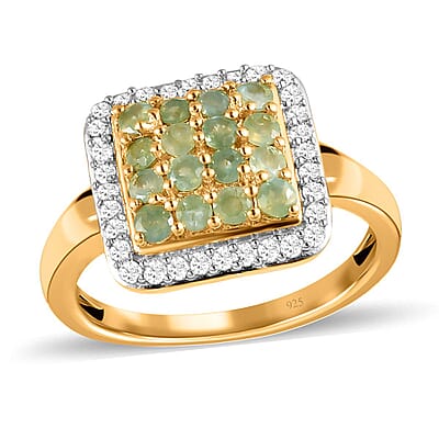 Alexandrite and White Zircon 0.80 ctw Ring in Vermeil Yellow Gold Over Sterling Silver (Size 8)