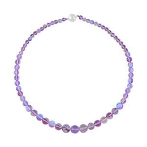 Purple Magic Color Glass Beaded Necklace 20 Inches in Silvertone