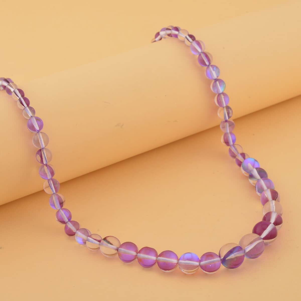 Purple Magic Color Glass Beaded Necklace 20 Inches in Silvertone image number 1