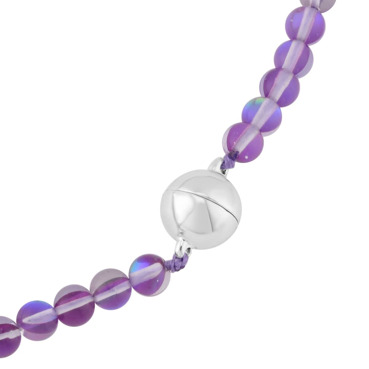Purple Magic Color Glass Beaded Necklace 20 Inches in Silvertone image number 3