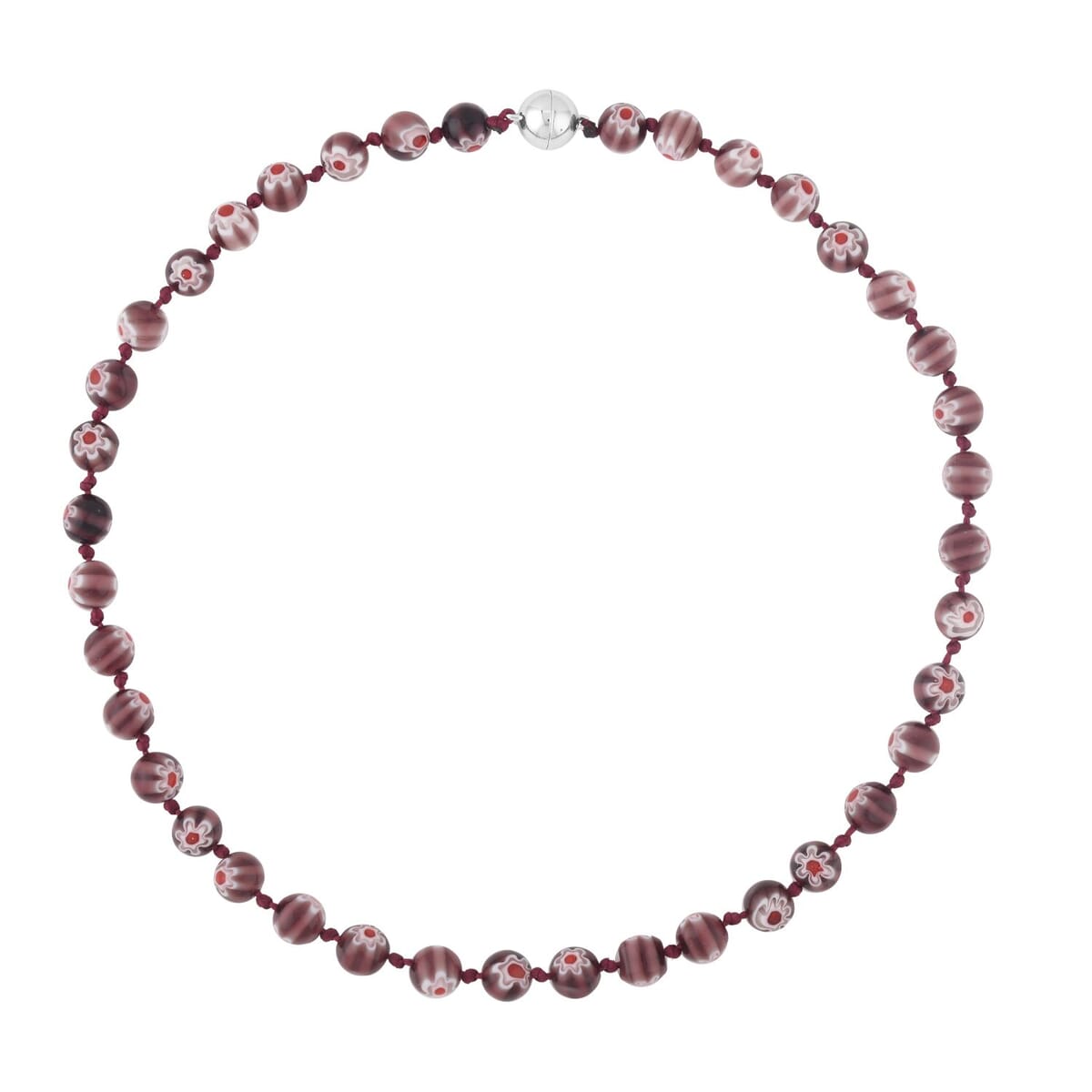 Purple Color Murano Style Beaded Necklace 20 Inches with Magnetic Lock in Silvertone image number 0