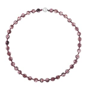 Purple Color Murano Style Beaded Necklace 20 Inches with Magnetic Lock in Silvertone