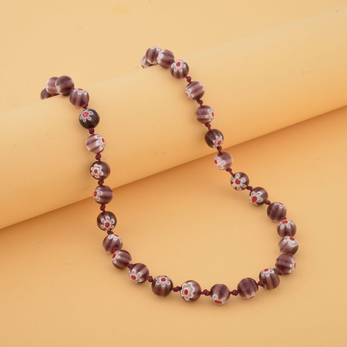 Purple Color Murano Style Beaded Necklace 20 Inches with Magnetic Lock in Silvertone image number 1