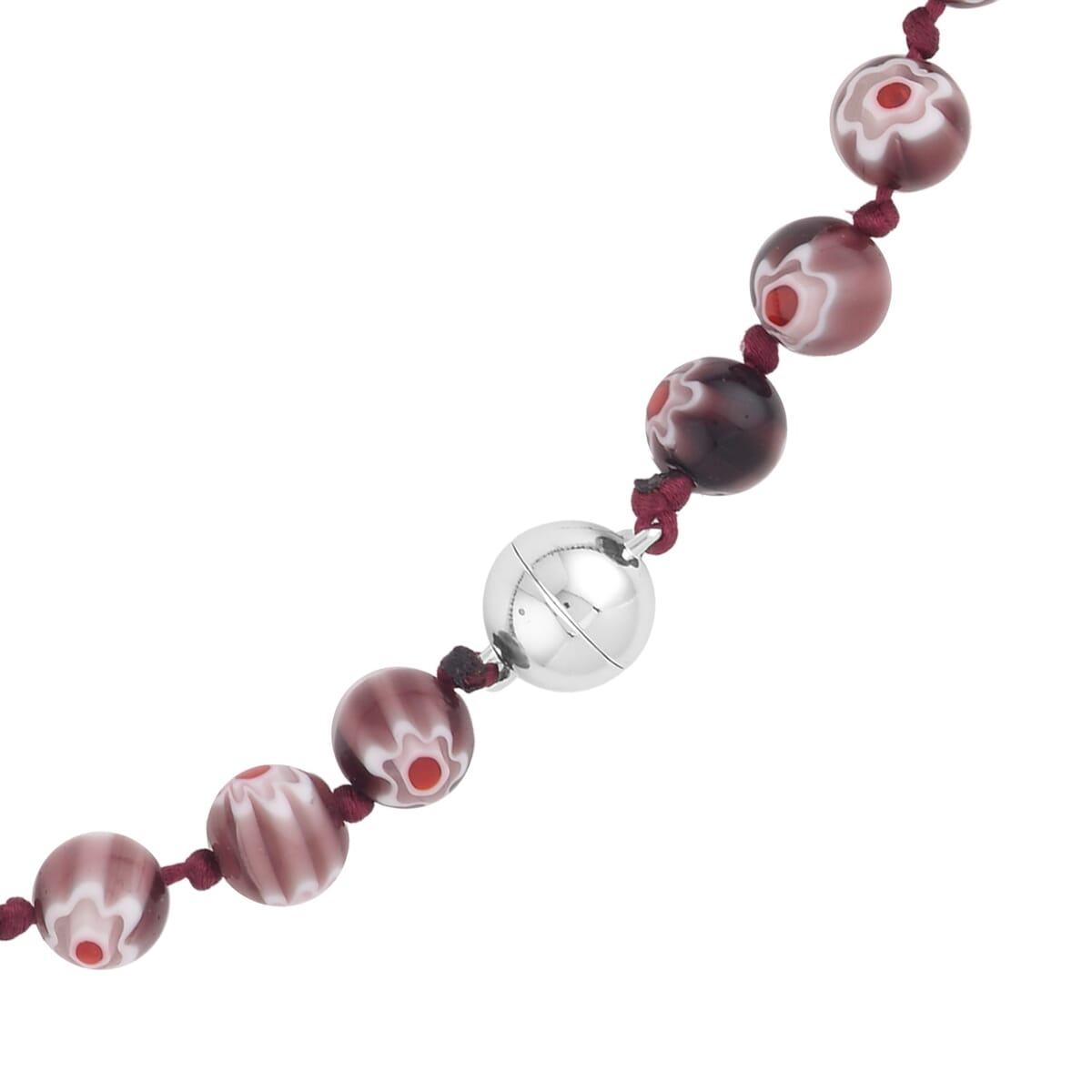 Purple Color Murano Style Beaded Necklace 20 Inches with Magnetic Lock in Silvertone image number 3