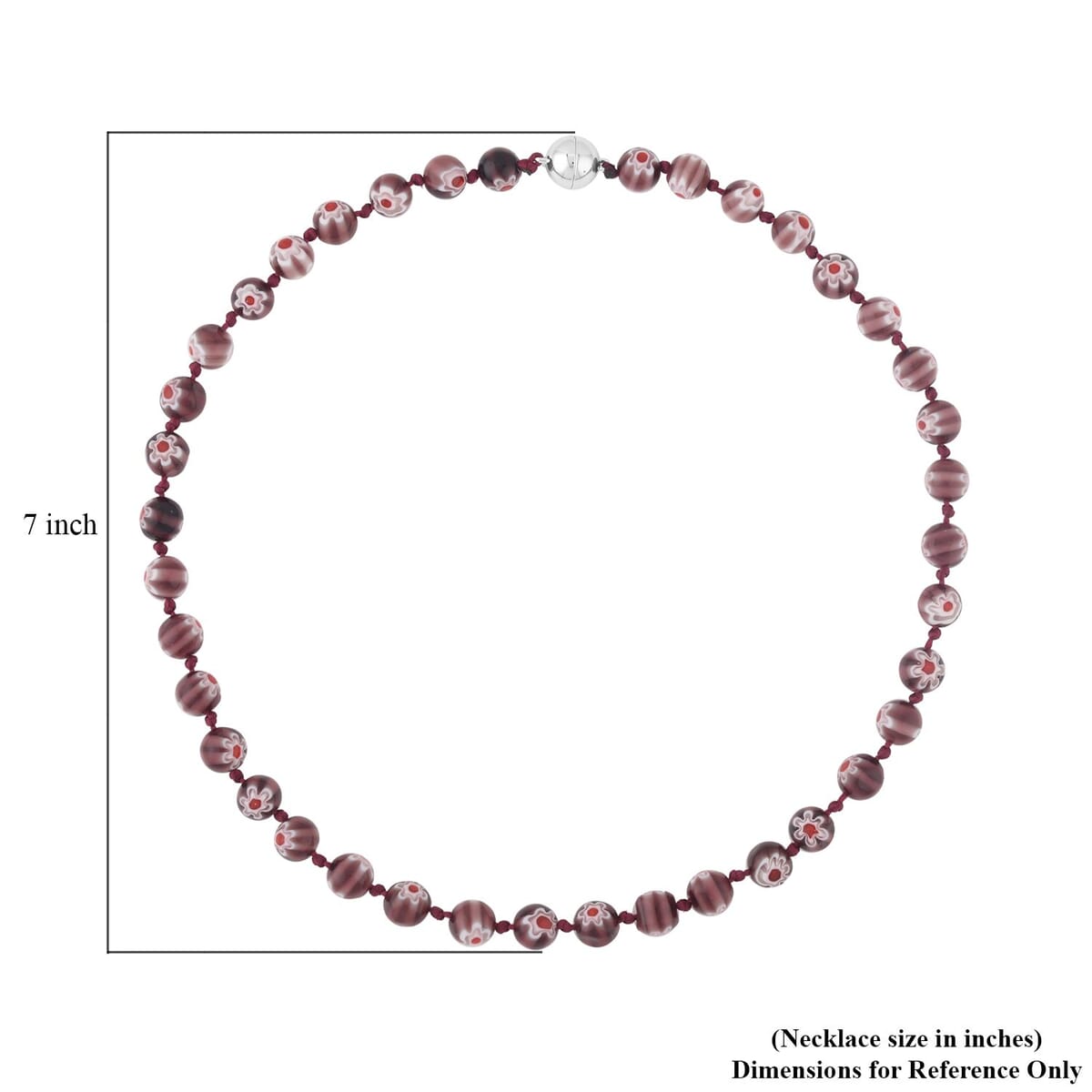 Purple Color Murano Style Beaded Necklace 20 Inches with Magnetic Lock in Silvertone image number 4