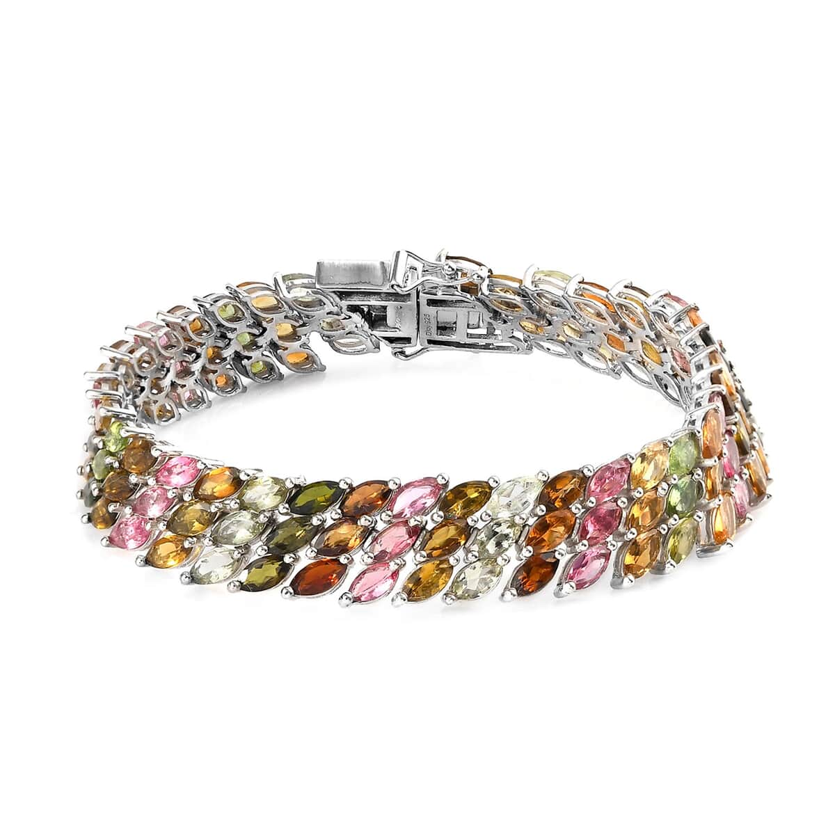 Multi-Tourmaline Carpet Bracelet in Platinum Over Sterling Silver (7.25 In) 21.30 Grams 26.25 ctw image number 0