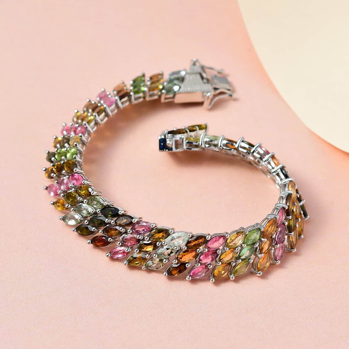 Multi-Tourmaline Carpet Bracelet in Platinum Over Sterling Silver (7.25 In) 21.30 Grams 26.25 ctw image number 1