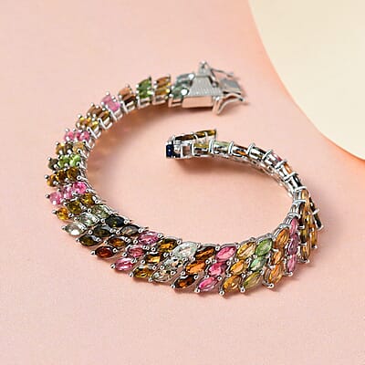 Multi-Tourmaline Carpet Bracelet in Platinum Over Sterling Silver (7.25 In) 26.25 ctw