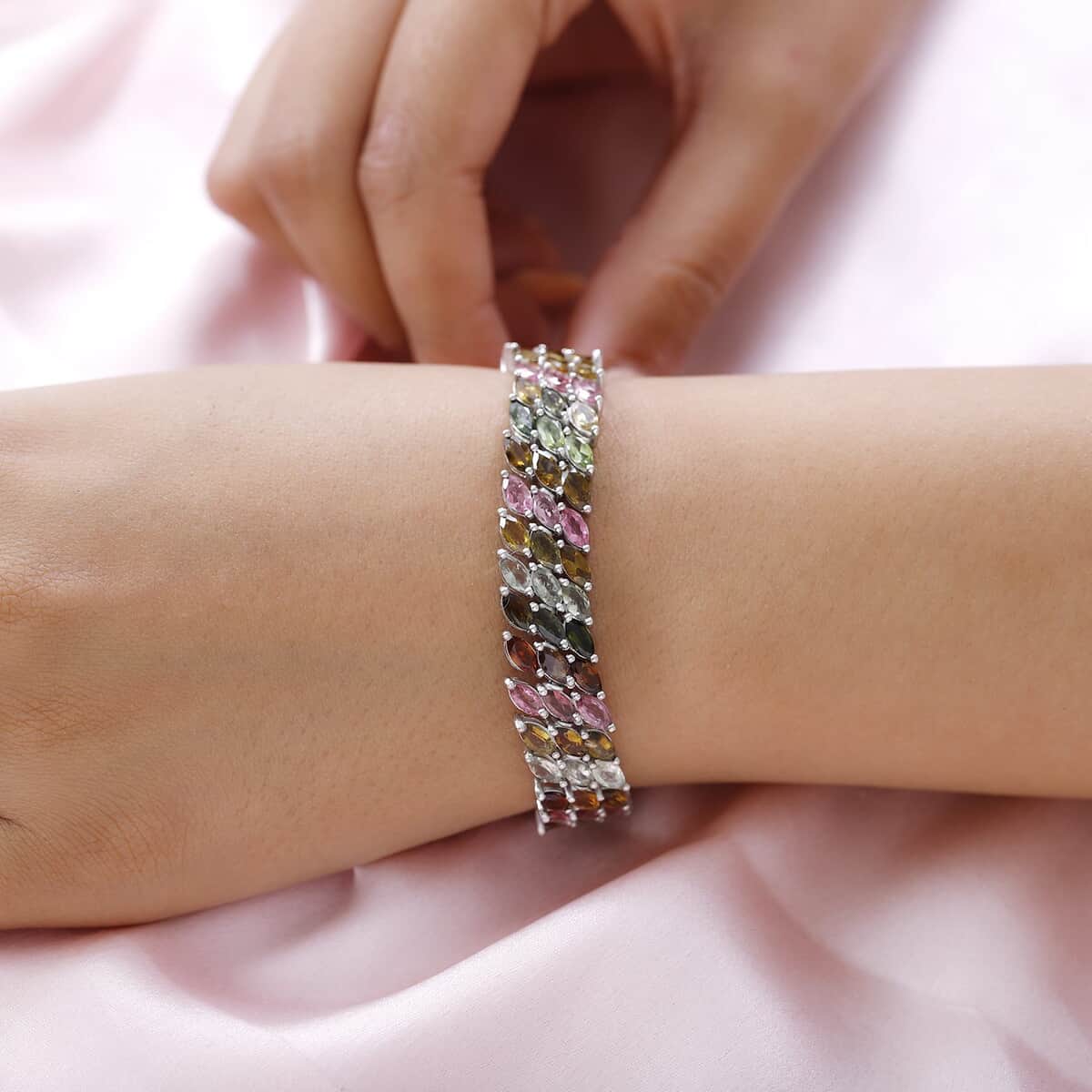 Multi-Tourmaline Carpet Bracelet in Platinum Over Sterling Silver (7.25 In) 21.30 Grams 26.25 ctw image number 2