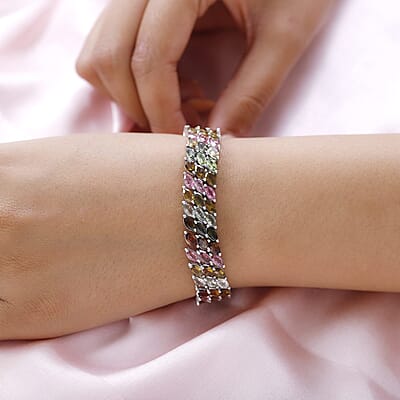 Multi-Tourmaline Carpet Bracelet in Platinum Over Sterling Silver (7.25 In) 26.25 ctw