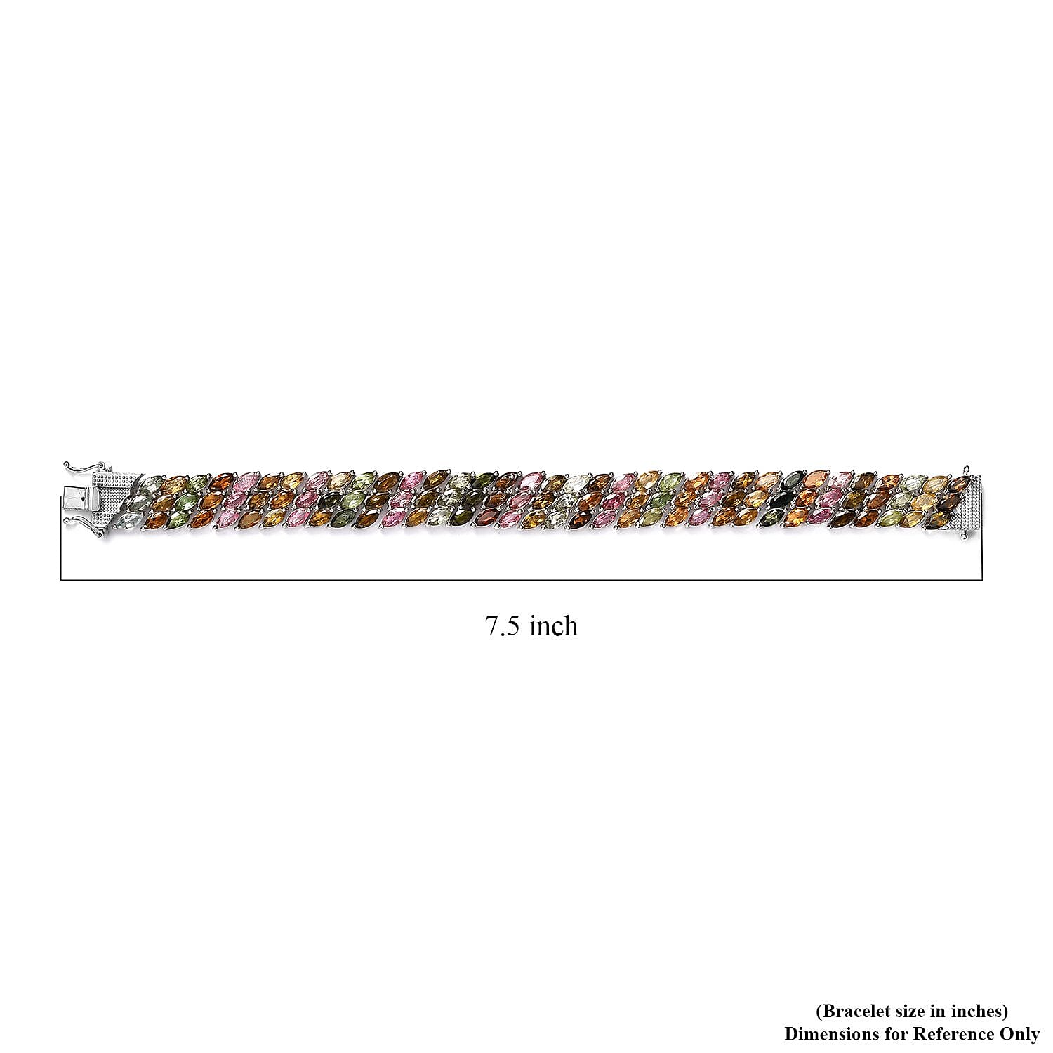 Multi-Tourmaline Carpet Bracelet in Platinum Over Sterling Silver (7.25 In) 26.25 ctw