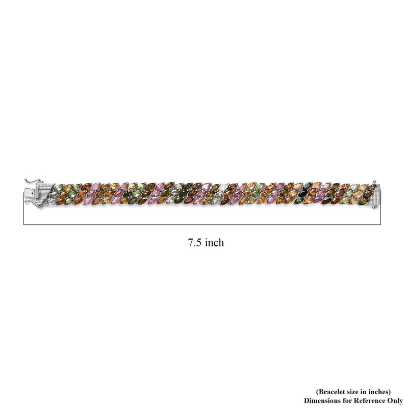 Multi-Tourmaline Carpet Bracelet in Platinum Over Sterling Silver (7.25 In) 26.25 ctw