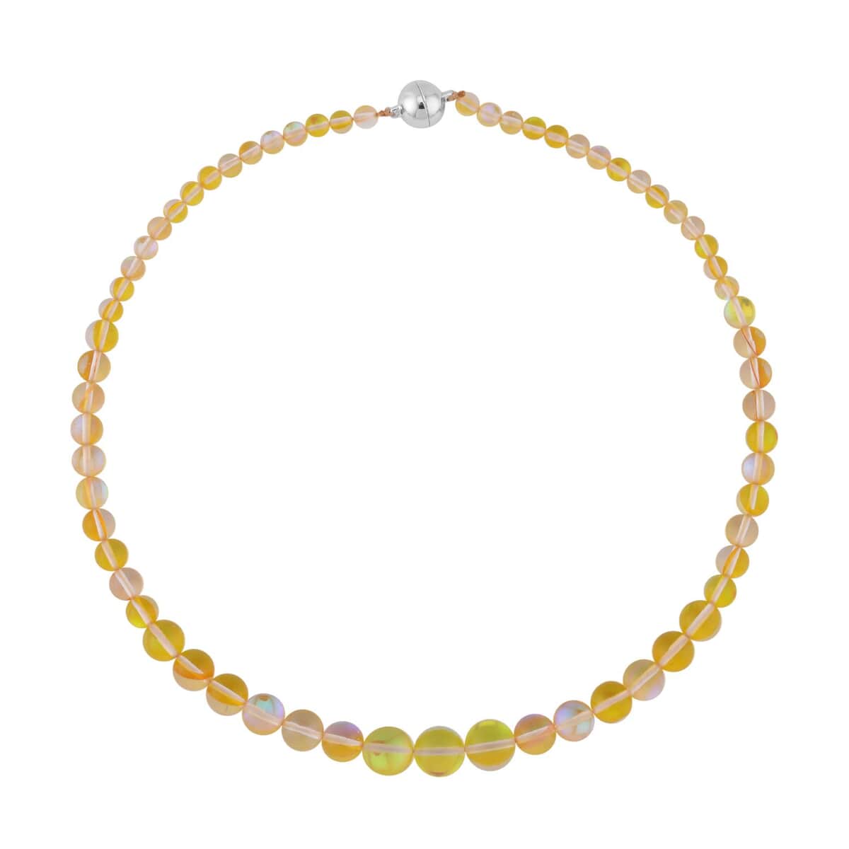 Yellow Magic Color Glass Beaded Necklace 20 Inches in Silvertone image number 0