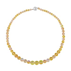 Yellow Magic Color Glass Beaded Necklace 20 Inches in Silvertone