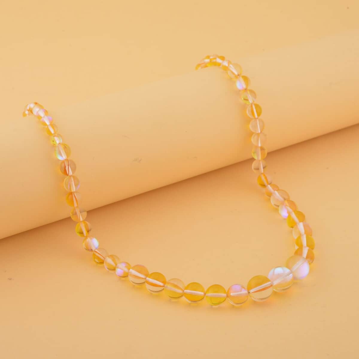 Yellow Magic Color Glass Beaded Necklace 20 Inches in Silvertone image number 1