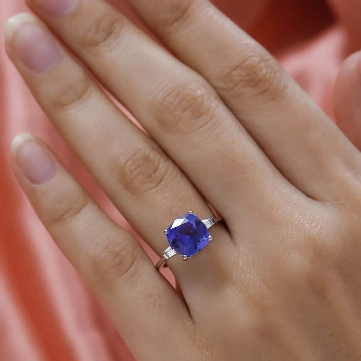 RHAPSODY 950 Platinum AAAA Tanzanite and E-F VS Diamond Ring 4.65 Grams (Delivery in 15-20 Business Days) 3.70 ctw image number 2