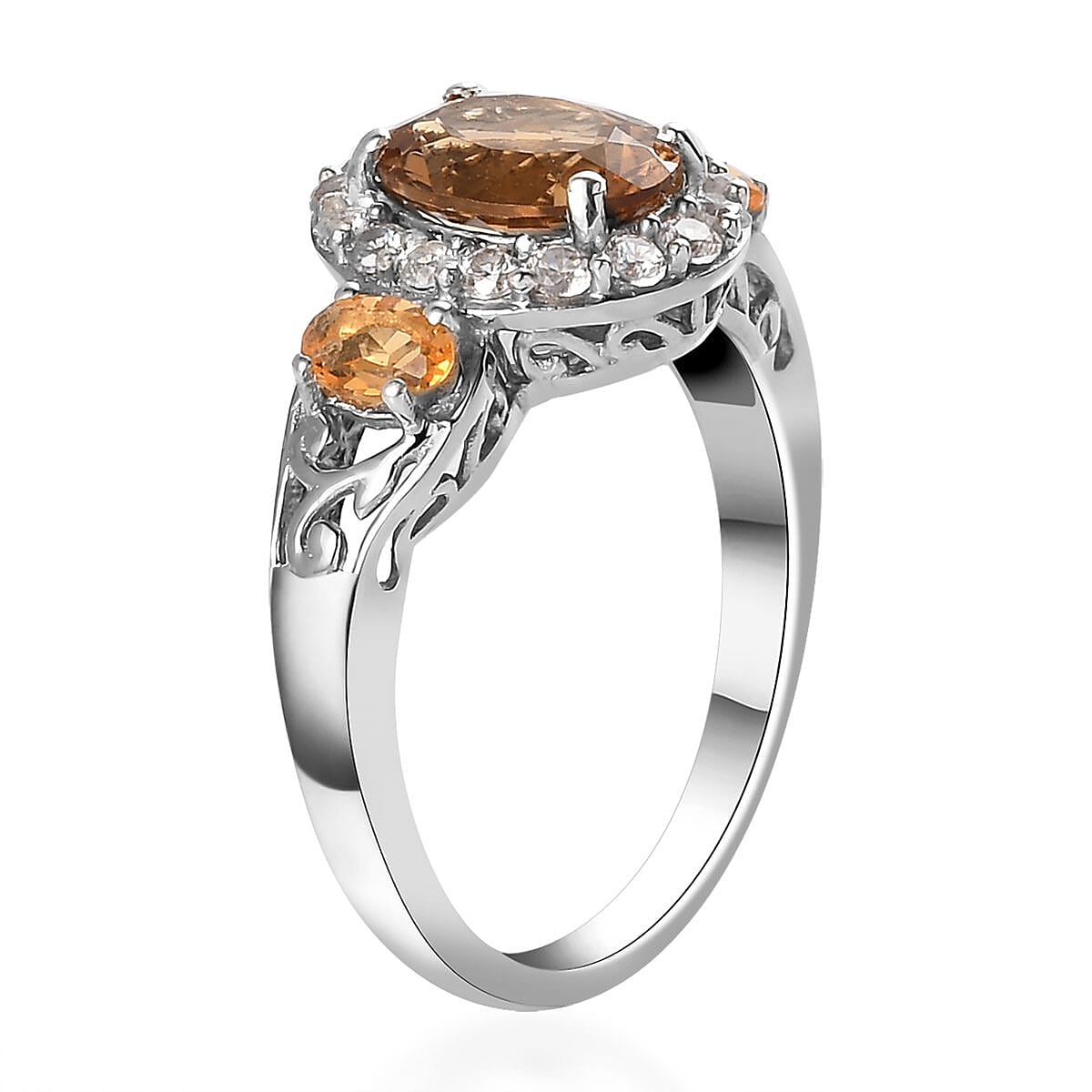 Golden Scapolite and Multi Gemstone Halo Ring in Platinum Over Sterling Silver (Size 10.0) 2.40 ctw
