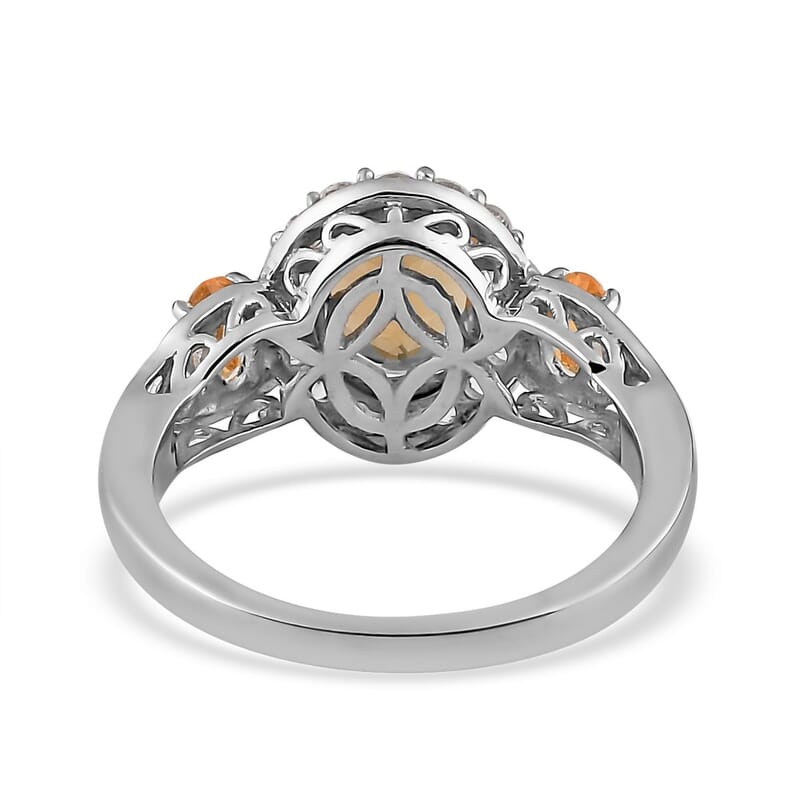 Golden Scapolite and Multi Gemstone Halo Ring in Platinum Over Sterling Silver (Size 10.0) 2.40 ctw