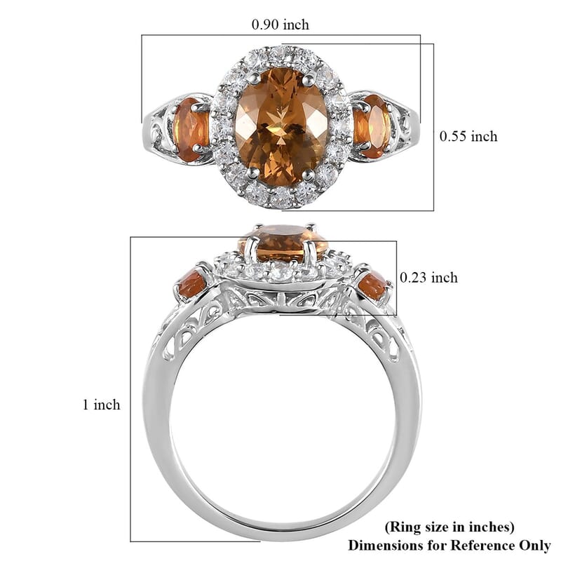 Golden Scapolite and Multi Gemstone Halo Ring in Platinum Over Sterling Silver (Size 10.0) 2.40 ctw
