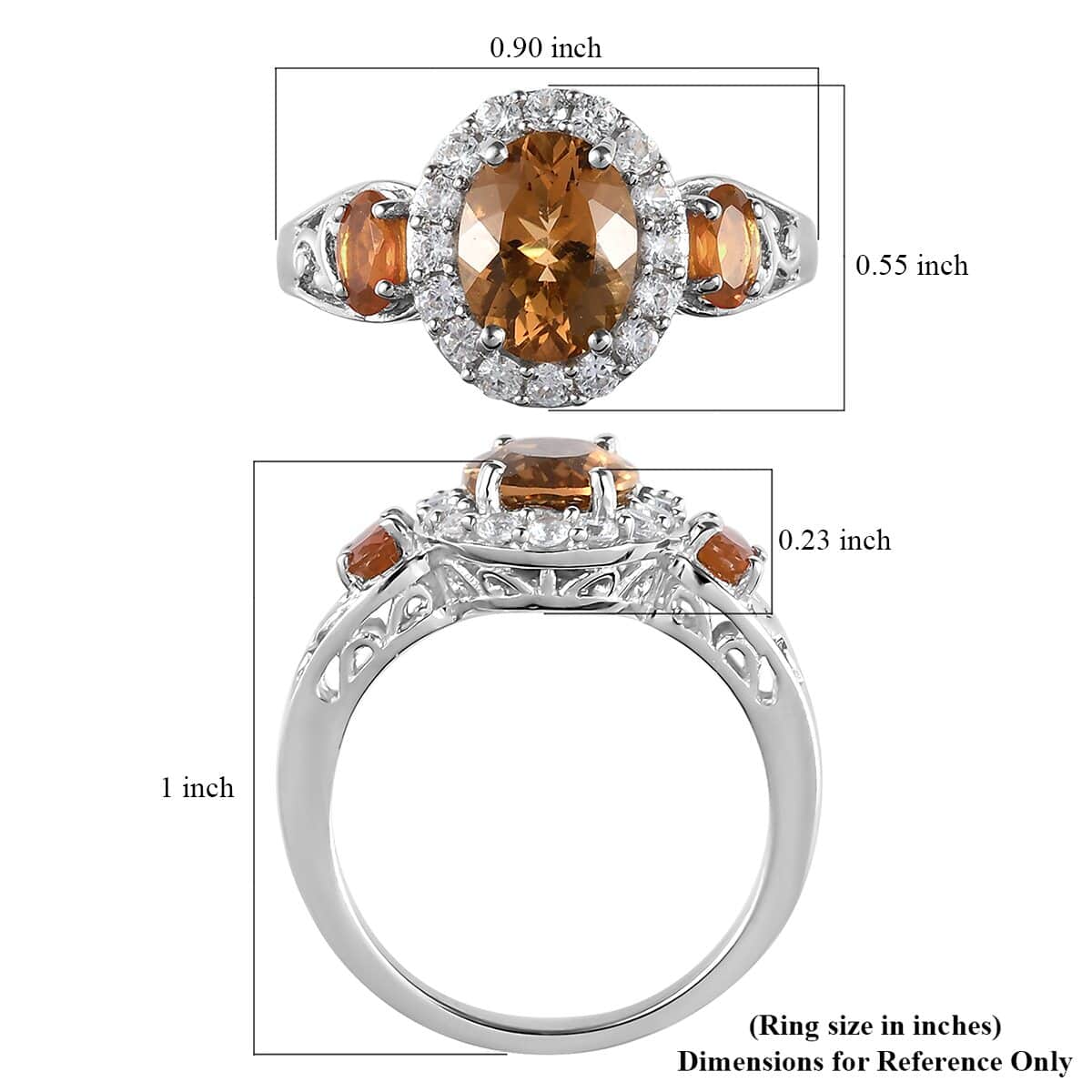 Golden Scapolite and Multi Gemstone Halo Ring in Platinum Over Sterling Silver 2.40 ctw image number 5