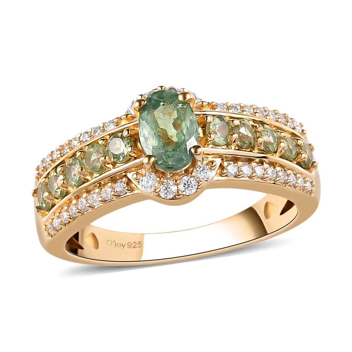 Natural Ambanja Demantoid Garnet and Moissanite Ring in Vermeil Yellow Gold Over Sterling Silver (Size 10.0) 1.50 ctw image number 0