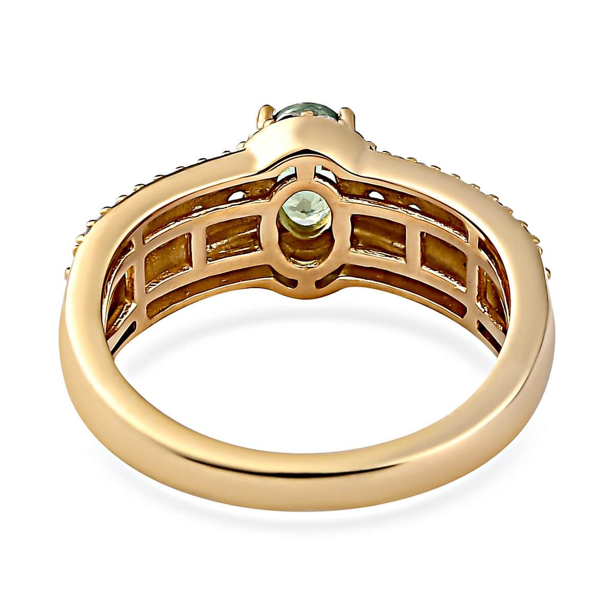 Natural Ambanja Demantoid Garnet and Moissanite Ring in Vermeil Yellow Gold Over Sterling Silver 1.50 ctw image number 4