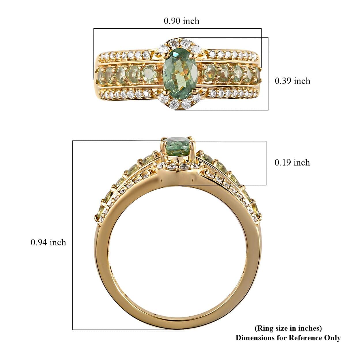 Natural Ambanja Demantoid Garnet and Moissanite Ring in Vermeil Yellow Gold Over Sterling Silver 1.50 ctw image number 5