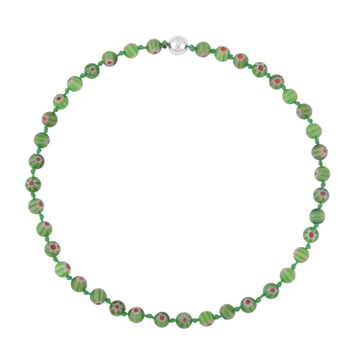 Green Color Murano Style Beaded Necklace 20 Inches with Magnetic Lock in Silvertone image number 0