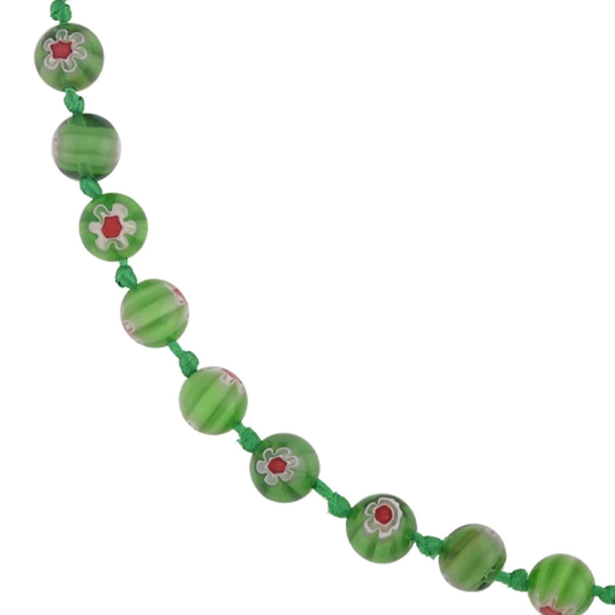 Green Color Murano Style Beaded Necklace 20 Inches with Magnetic Lock in Silvertone image number 2