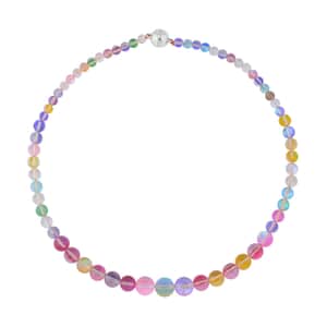 Multi Color Glass Beaded Necklace 20 Inches in Silvertone