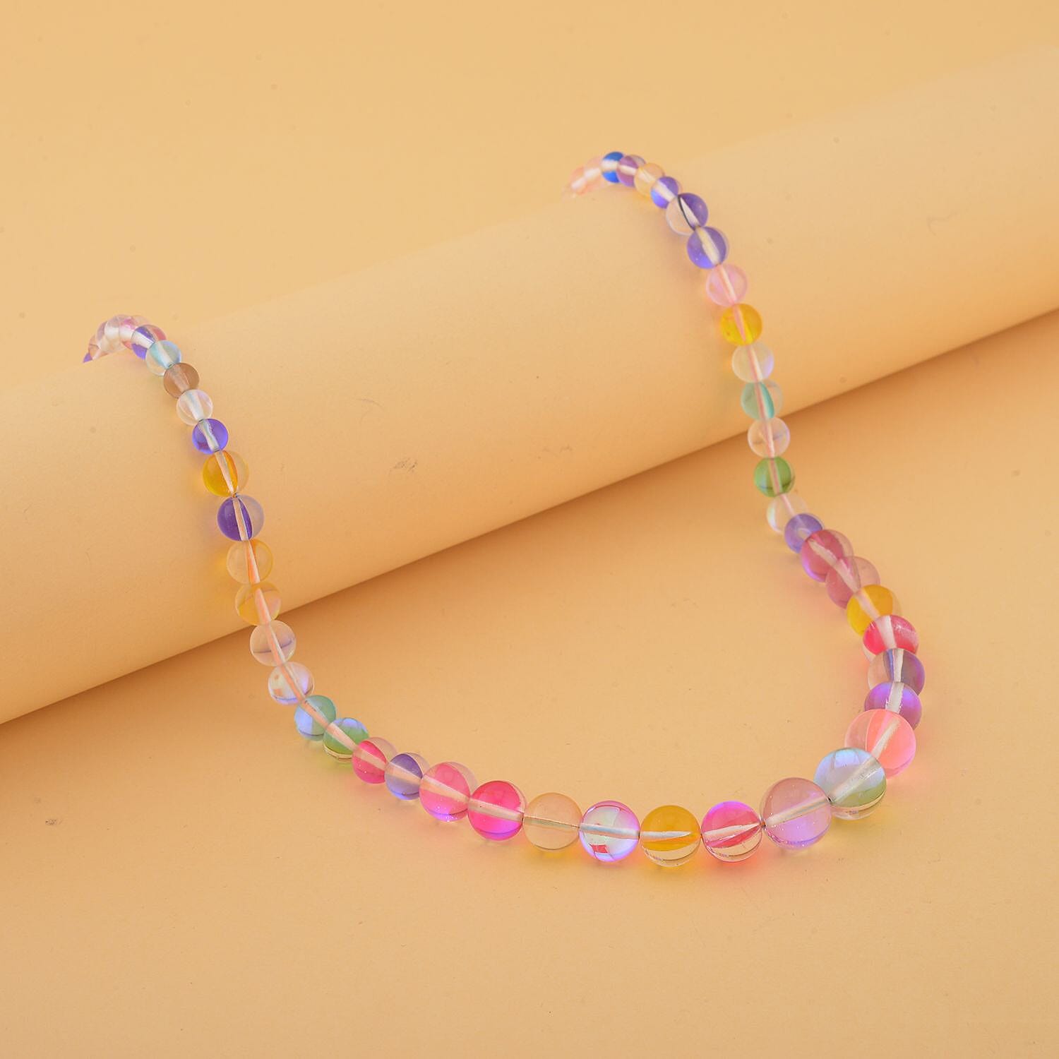 Multi Color Glass Beaded Necklace 20 Inches in Silvertone