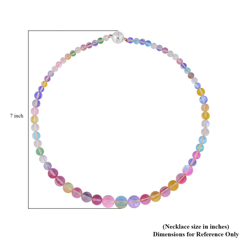 Multi Color Glass Beaded Necklace 20 Inches in Silvertone