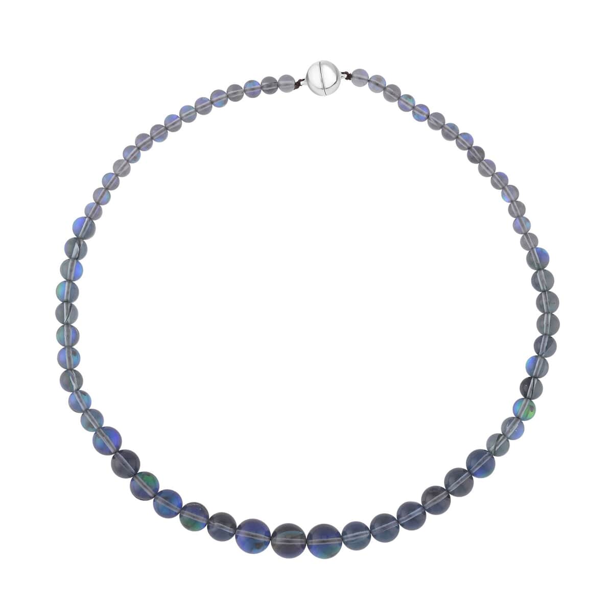 Grey Magic Color Glass Beaded Necklace 20 Inches in Silvertone image number 0