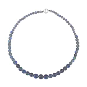 Grey Magic Color Glass Beaded Necklace 20 Inches in Silvertone