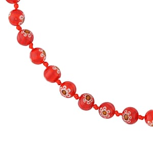 Red Color Murano Style Beaded Necklace 20 Inches with Magnetic Lock in Silvertone