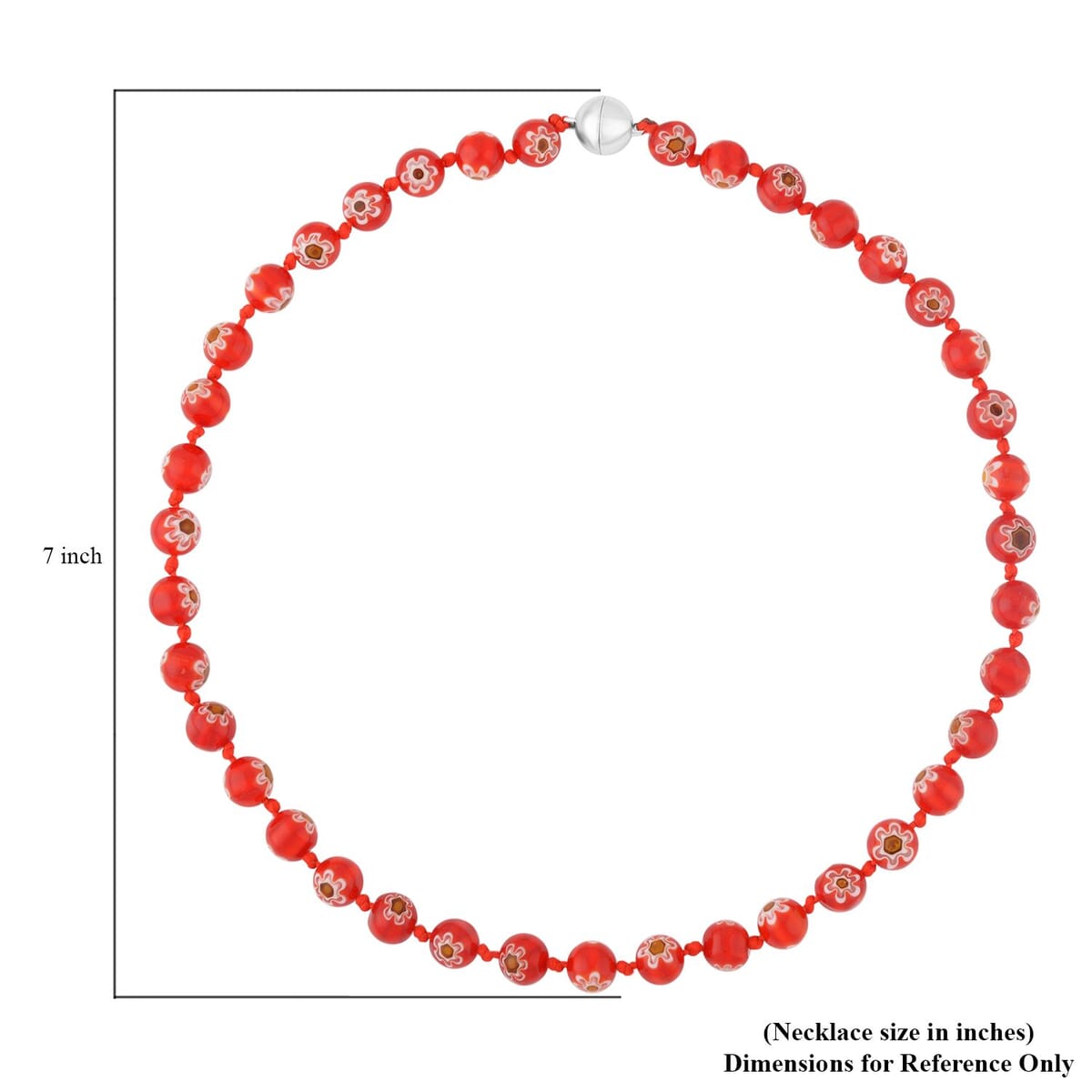 Red Color Murano Style Beaded Necklace 20 Inches with Magnetic Lock in Silvertone image number 4