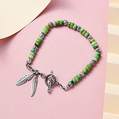 Artisan Crafted Sonoran Gold Turquoise Beaded Toggle Clasp Bracelet in Sterling Silver (7.25 In) 20.25 ctw
