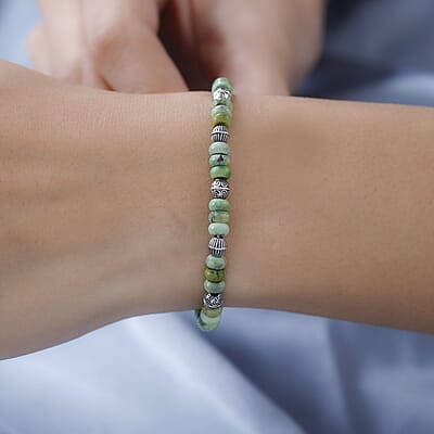 Artisan Crafted Sonoran Gold Turquoise Beaded Toggle Clasp Bracelet in Sterling Silver (7.25 In) 20.25 ctw