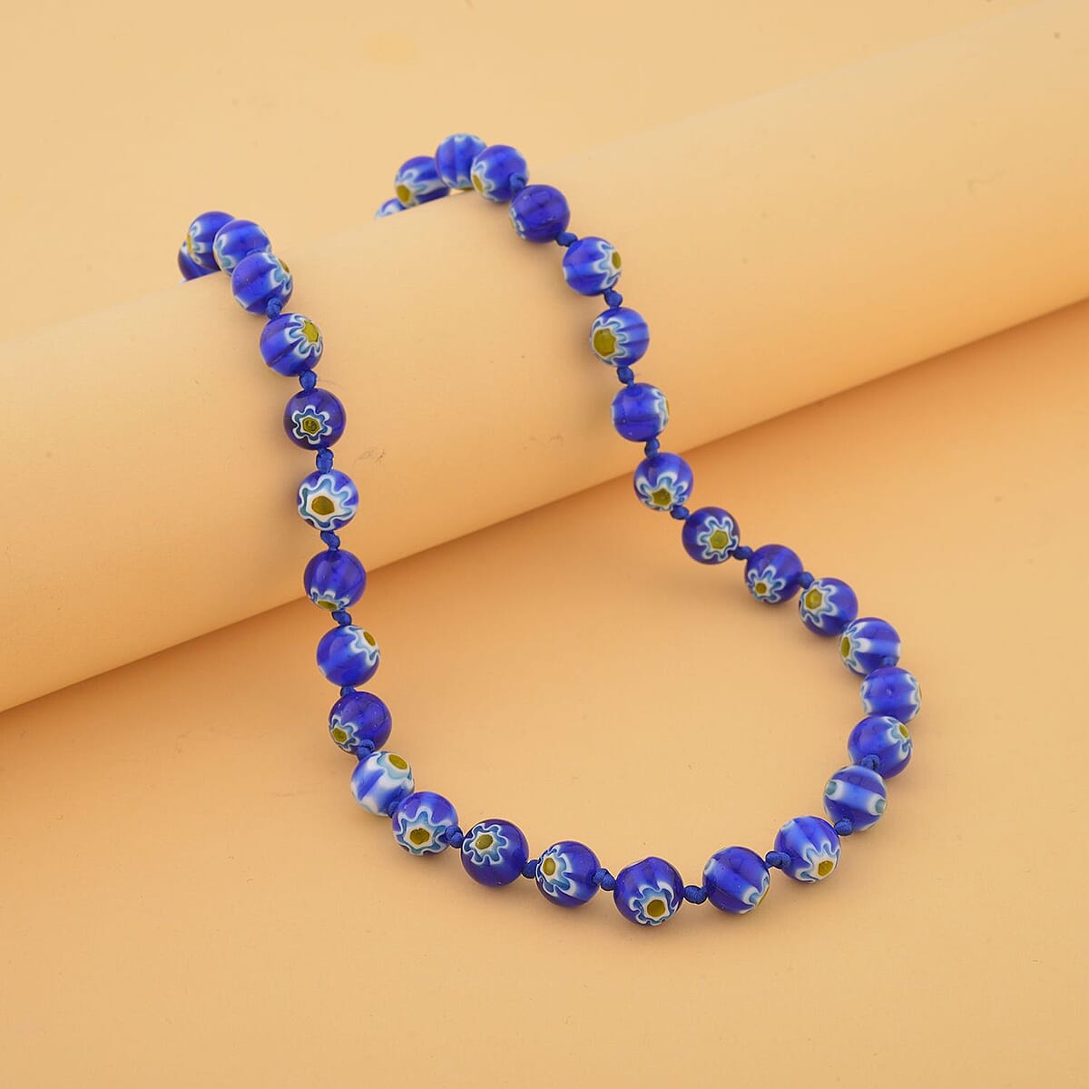 Blue Color Murano Style Beaded Necklace 20 Inches with Magnetic Lock in Silvertone image number 1