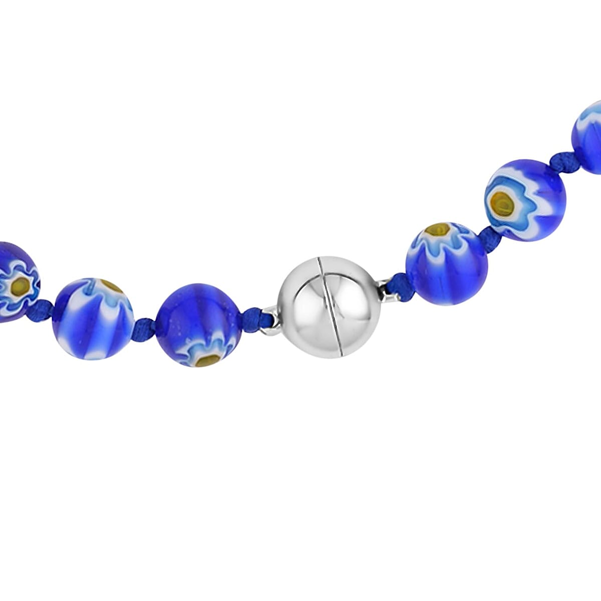 Blue Color Murano Style Beaded Necklace 20 Inches with Magnetic Lock in Silvertone image number 3
