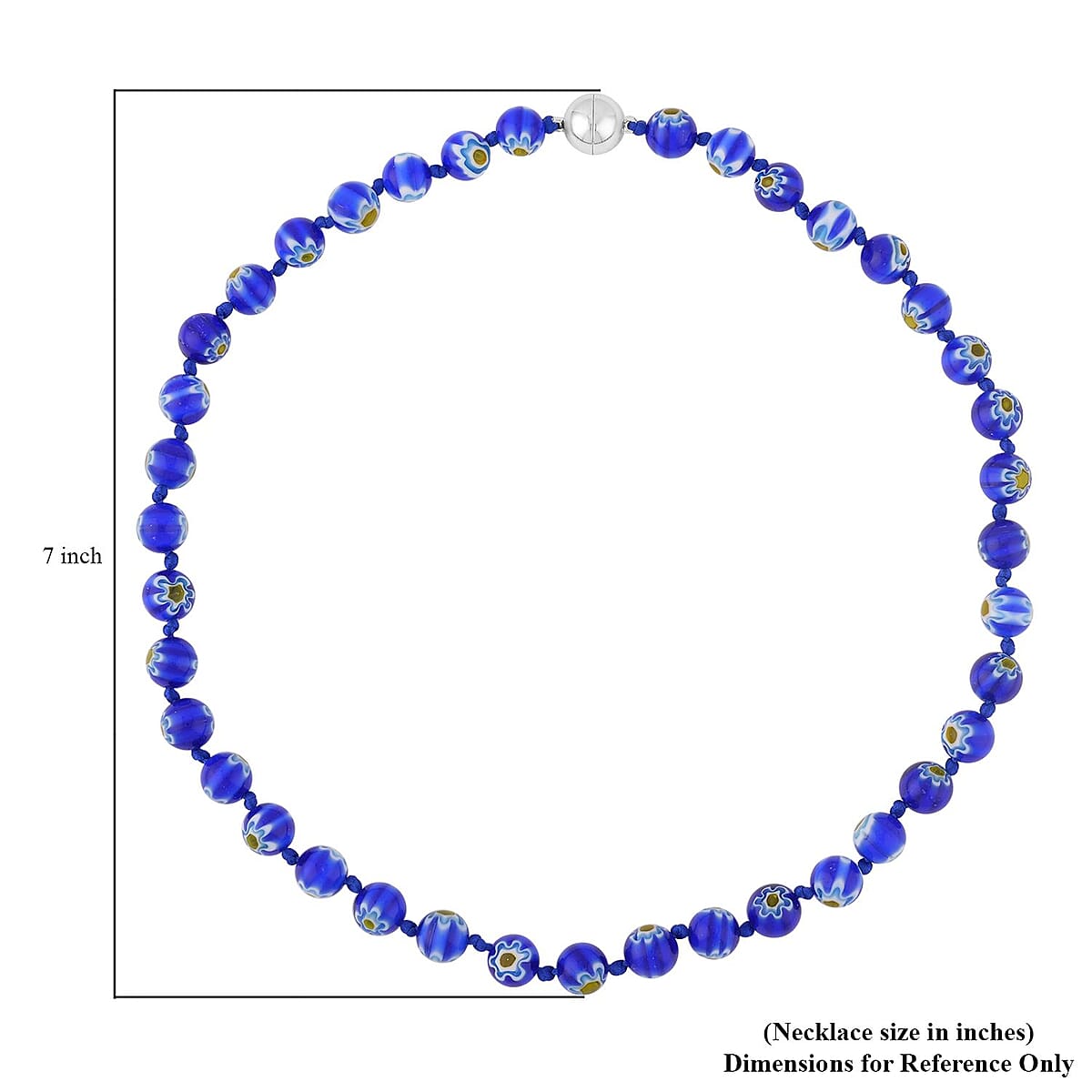 Blue Color Murano Style Beaded Necklace 20 Inches with Magnetic Lock in Silvertone image number 4
