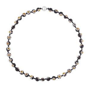Black Color Murano Style Beaded Necklace 20 Inches with Magnetic Lock in Silvertone