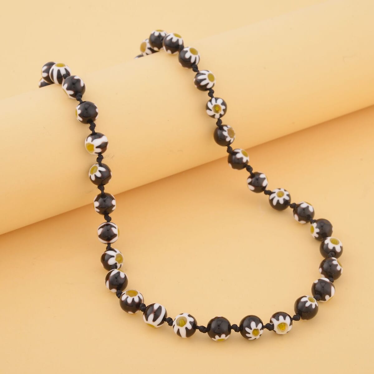 Black Color Murano Style Beaded Necklace 20 Inches with Magnetic Lock in Silvertone image number 1