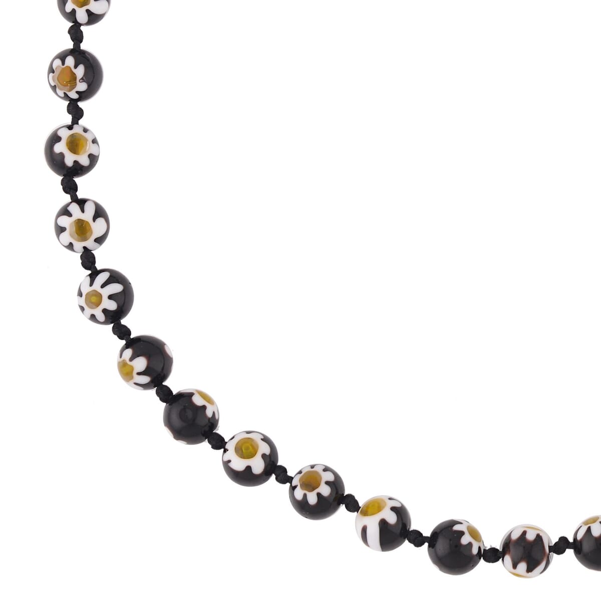 Black Color Murano Style Beaded Necklace 20 Inches with Magnetic Lock in Silvertone image number 2