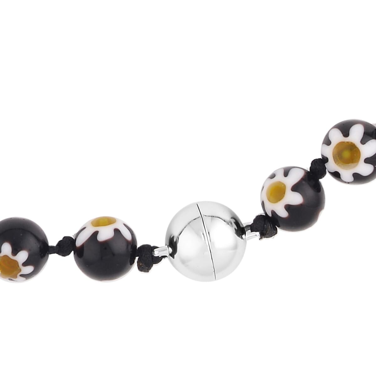Black Color Murano Style Beaded Necklace 20 Inches with Magnetic Lock in Silvertone image number 3