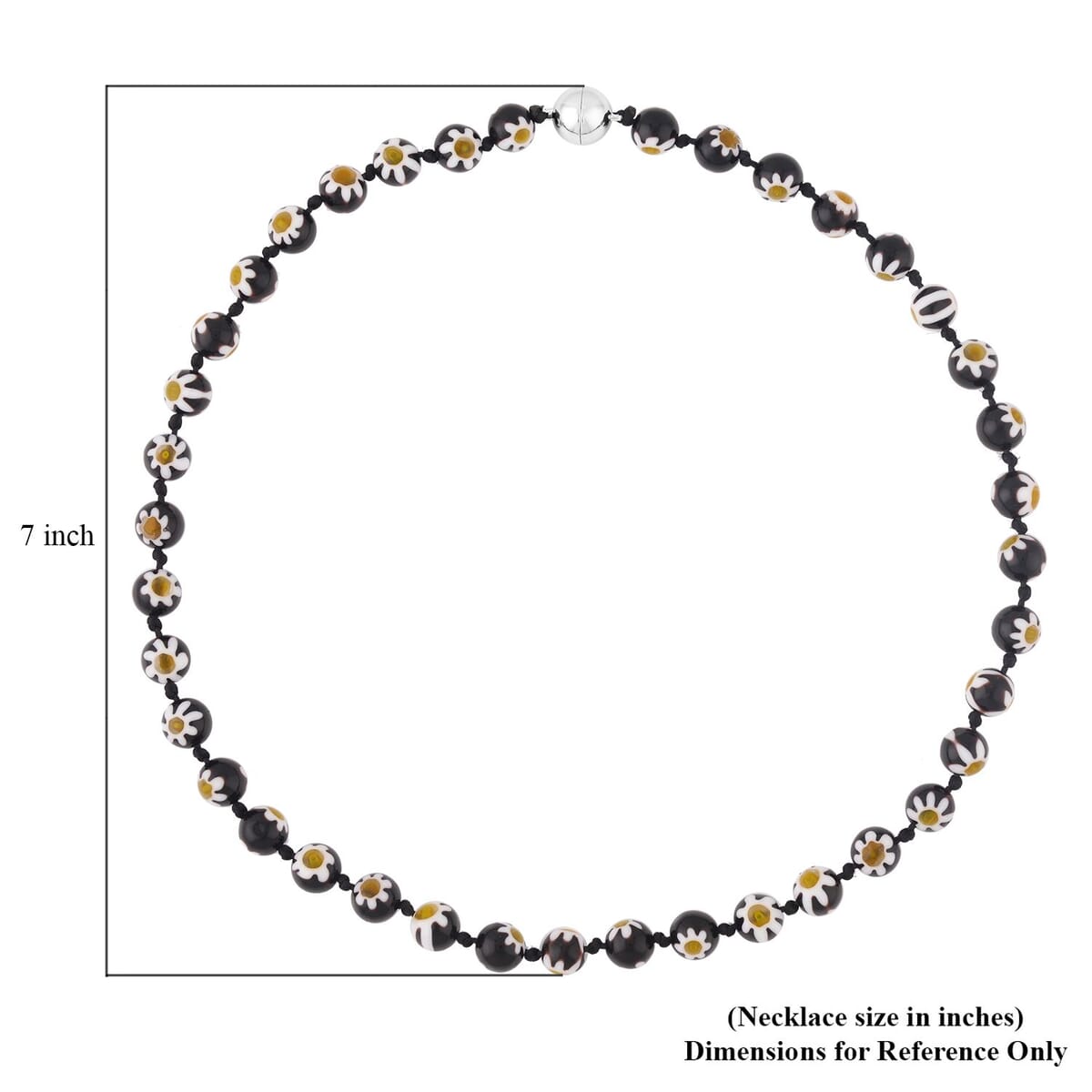 Black Color Murano Style Beaded Necklace 20 Inches with Magnetic Lock in Silvertone image number 4