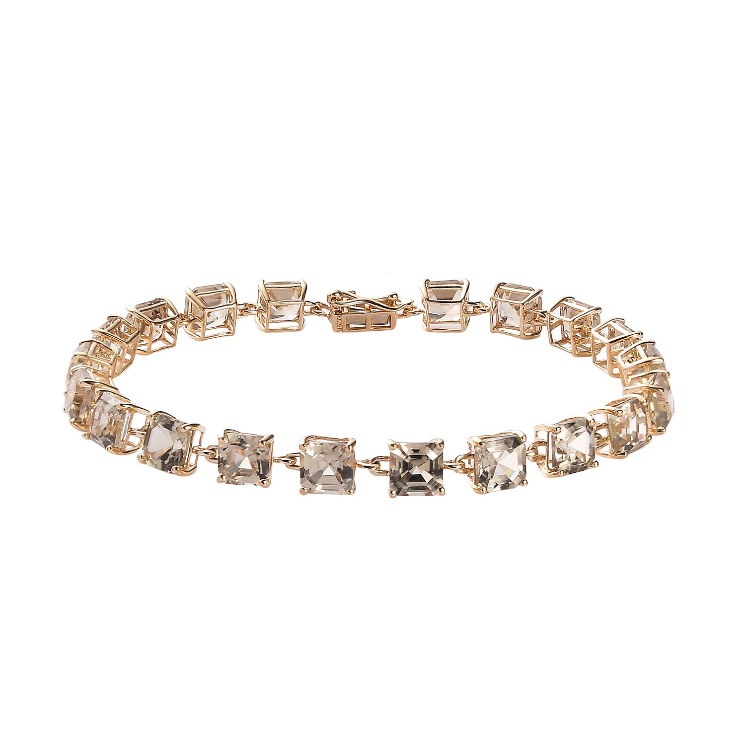  Luxoro 10K Yellow Gold Asscher Cut AAA Turkizite Link Bracelet (6.50 In) (3.20 g) 13.35 ctw