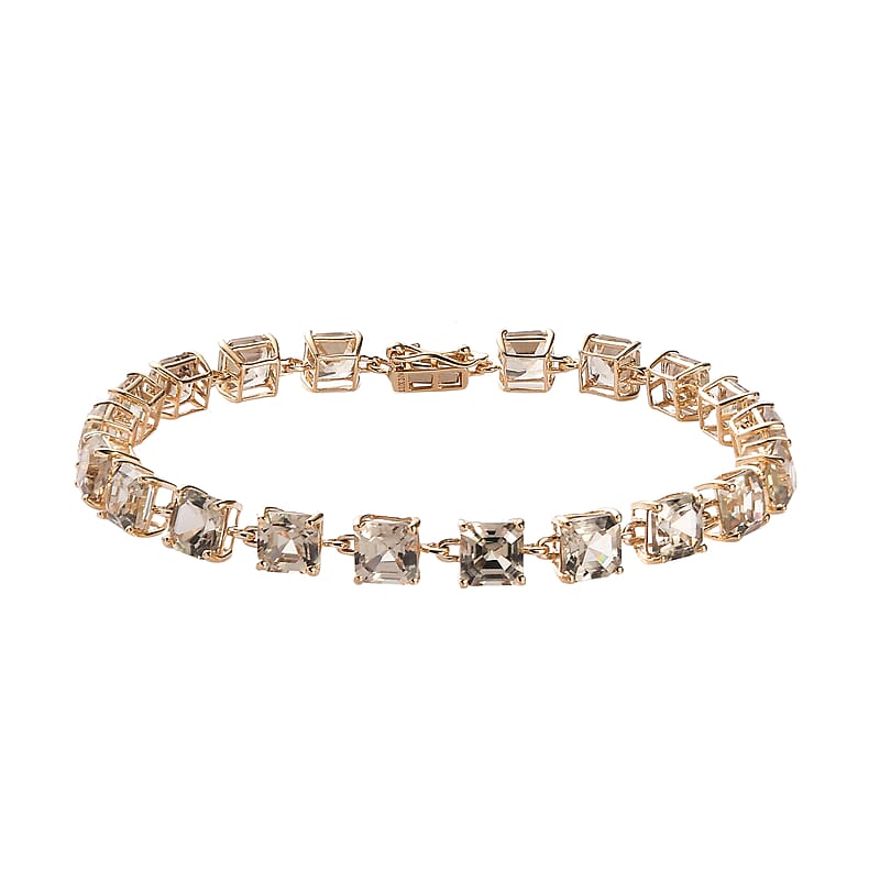  Luxoro 10K Yellow Gold Asscher Cut AAA Turkizite Link Bracelet (6.50 In) (3.20 g) 13.35 ctw