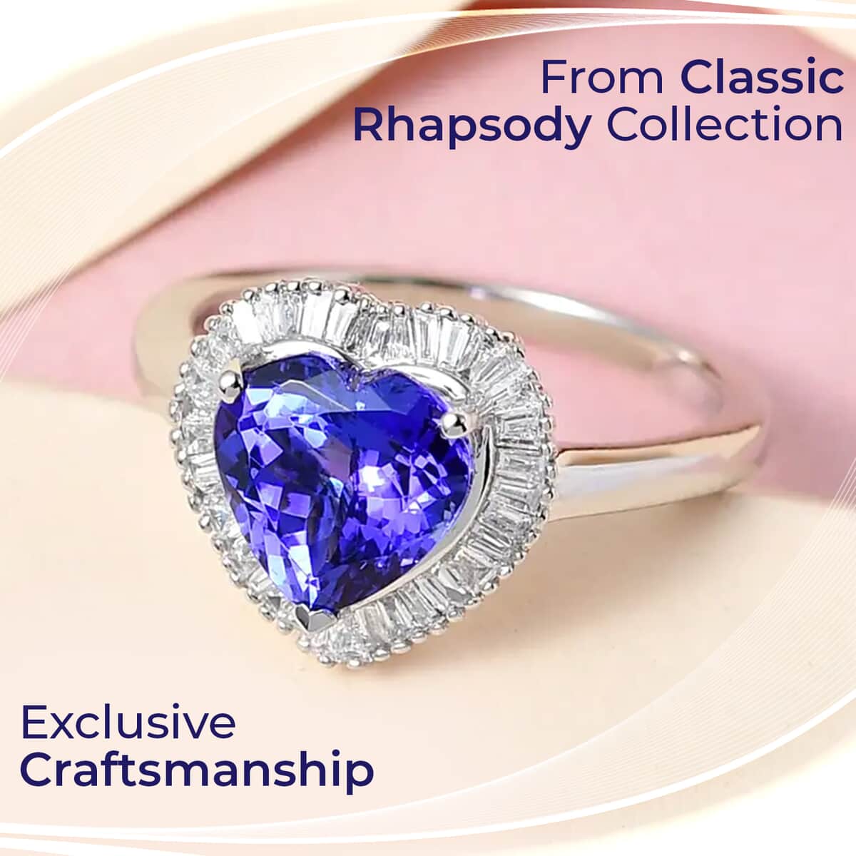 Rhapsody AAAA Tanzanite Heart Halo Ring, E-F VS2 Diamond Accent Ring,  950 Platinum Ring, Tanzanite Ring, Tanzanite Jewelry For Her  5.75 Grams 2.25 ctw image number 1