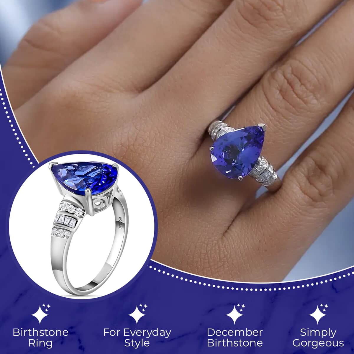 Mother’s Day Gift Rhapsody 950 Platinum AAAA Tanzanite and Diamond Ring , Tanzanite Ring, Diamond Accents, Platinum Ring 7.25 Grams 5.85 ctw (Size 10.0) image number 2